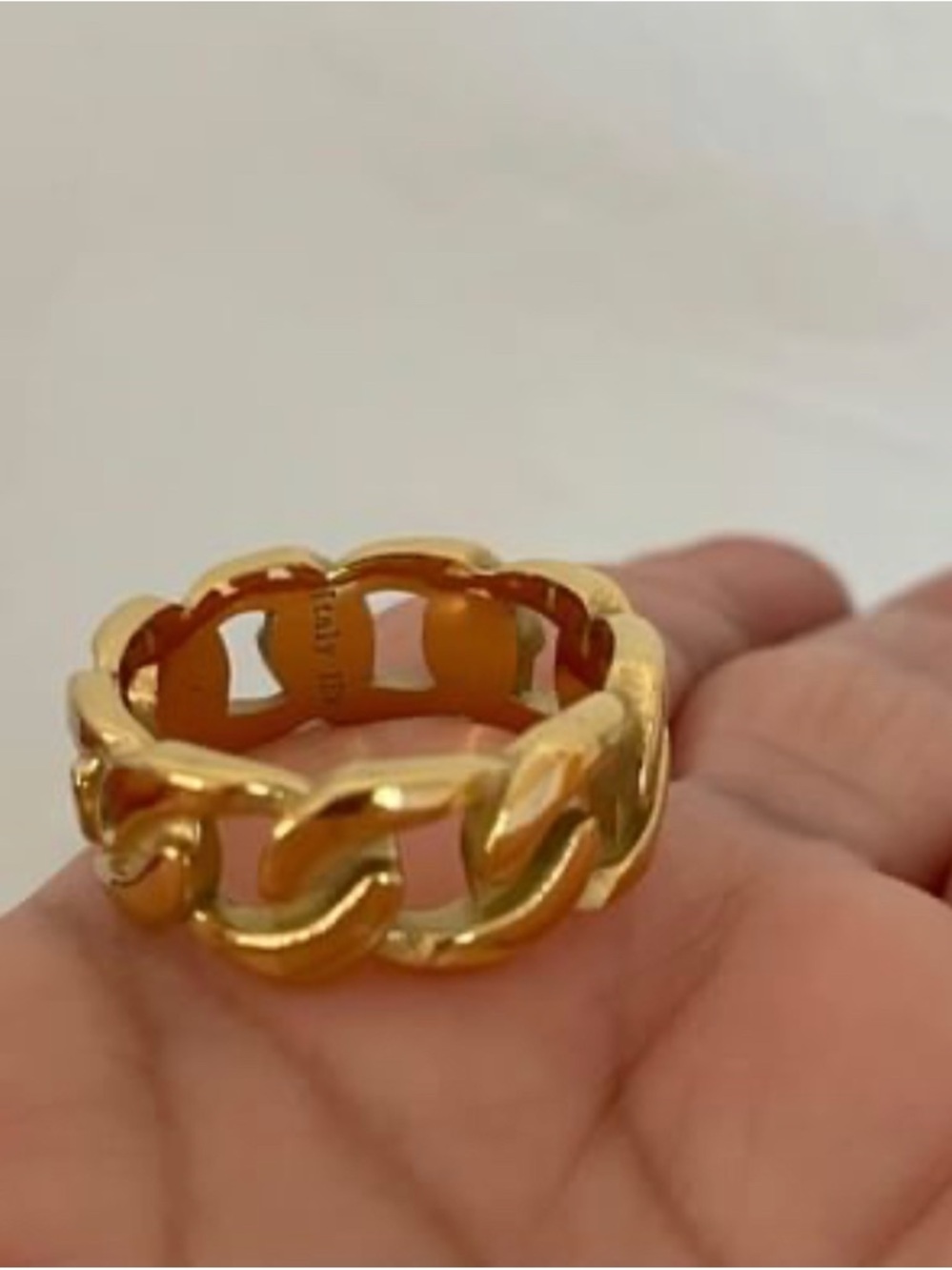 Engraved Italy 18k Gold filled Cuban Chain Link Statement men Ring size 9 10